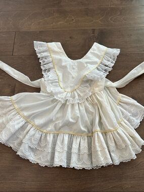 Vintage Mini World White Eyelet Lace Dress with Yellow Trim